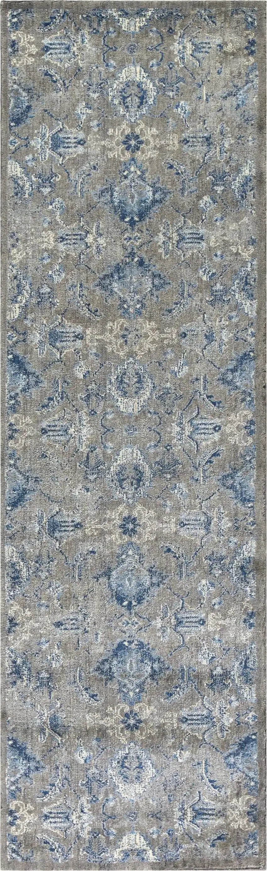 10' Dark Gray Blue And Light Gray New Zealand Lambs Wool Floral Hand Carved Handmade Area Rug Photo 1