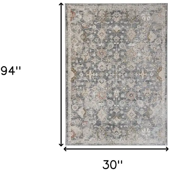 8' Dark Gray Ivory And Brown Medallion Runner Rug Photo 3