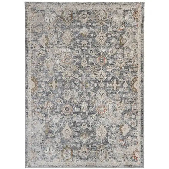 8' Dark Gray Ivory And Brown Medallion Runner Rug Photo 5