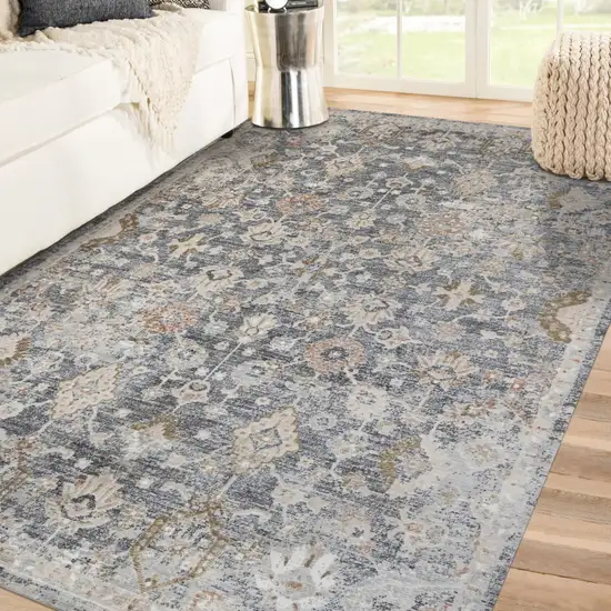 8' Dark Gray Ivory And Brown Medallion Runner Rug Photo 9