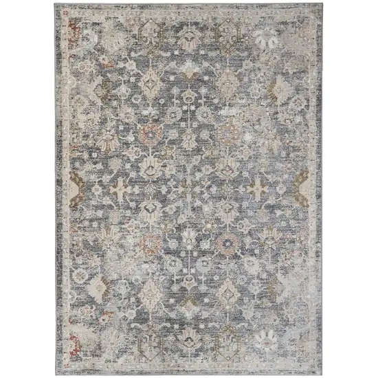 8' Dark Gray Ivory And Brown Medallion Runner Rug Photo 2