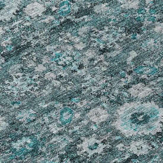 8' Dark Green Aqua And Charcoal Round Oriental Washable Indoor Outdoor Area Rug Photo 8