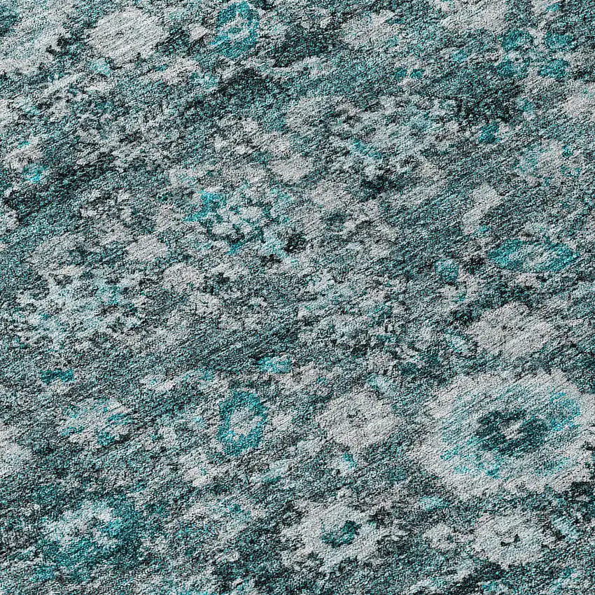 8' Dark Green Aqua And Charcoal Round Oriental Washable Indoor Outdoor Area Rug Photo 8