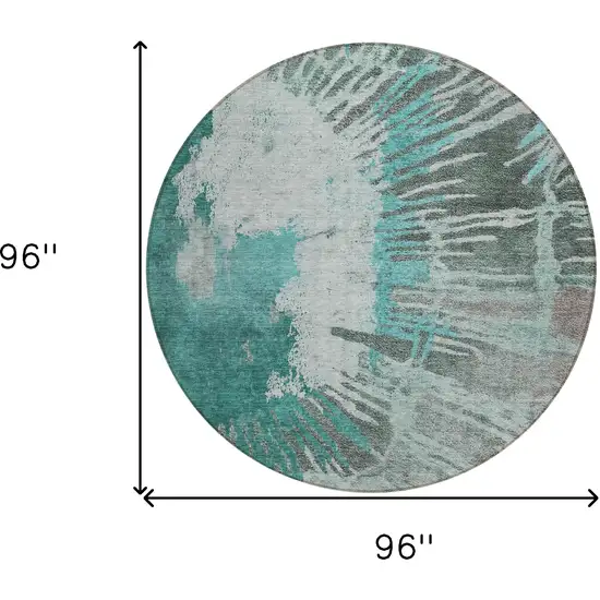 8' Dark Green Aqua And Gray Round Abstract Washable Indoor Outdoor Area Rug Photo 3