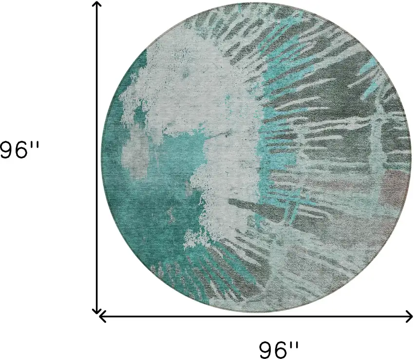 8' Dark Green Aqua And Gray Round Abstract Washable Indoor Outdoor Area Rug Photo 3