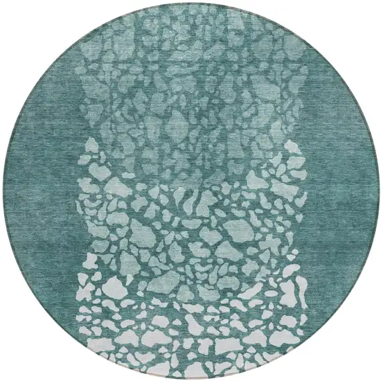 8' Dark Green Aqua And Ivory Round Abstract Washable Indoor Outdoor Area Rug Photo 2