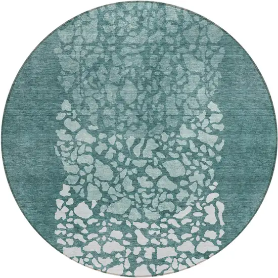 8' Dark Green Aqua And Ivory Round Abstract Washable Indoor Outdoor Area Rug Photo 2