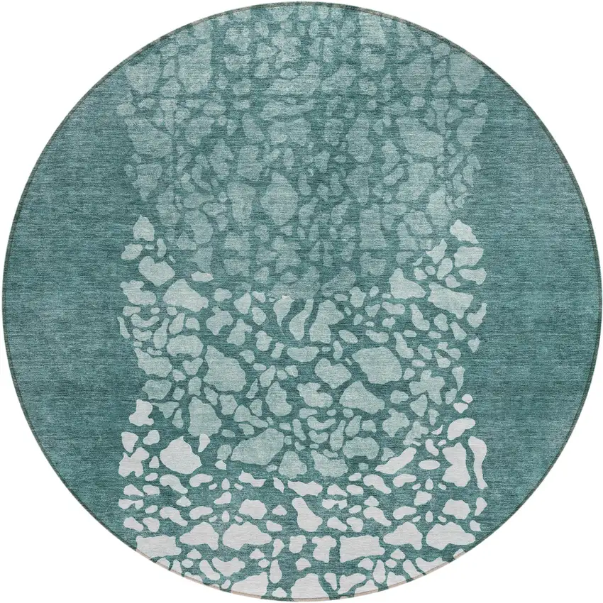 8' Dark Green Aqua And Ivory Round Abstract Washable Indoor Outdoor Area Rug Photo 2