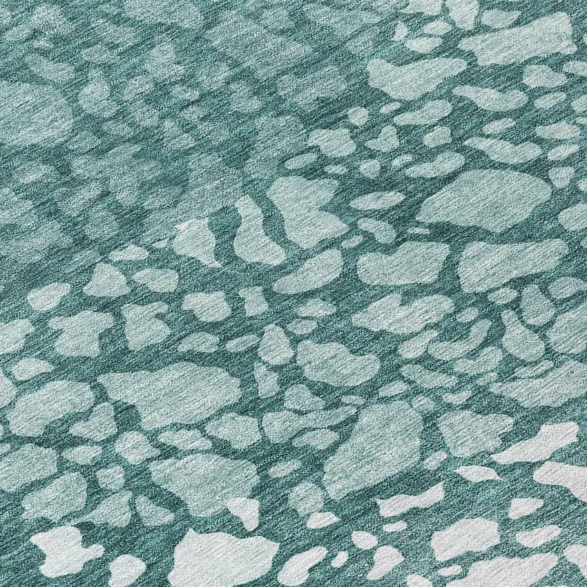 8' Dark Green Aqua And Ivory Round Abstract Washable Indoor Outdoor Area Rug Photo 4