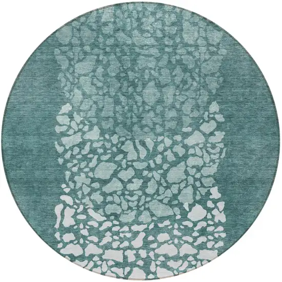 8' Dark Green Aqua And Ivory Round Abstract Washable Indoor Outdoor Area Rug Photo 5
