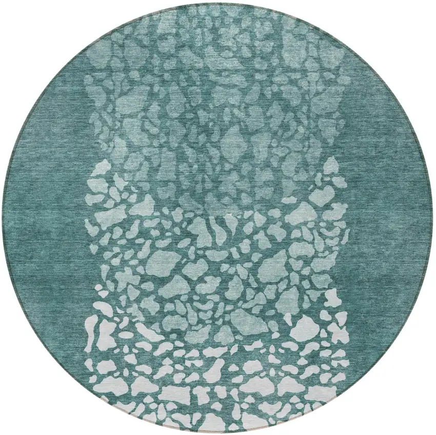 8' Dark Green Aqua And Ivory Round Abstract Washable Indoor Outdoor Area Rug Photo 5