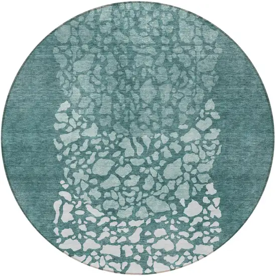 8' Dark Green Aqua And Ivory Round Abstract Washable Indoor Outdoor Area Rug Photo 5
