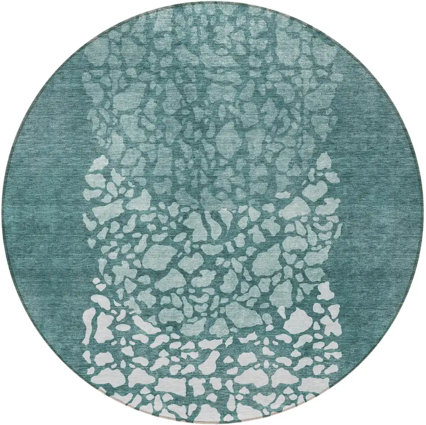 8' Dark Green Aqua And Ivory Round Abstract Washable Indoor Outdoor Area Rug Photo 5