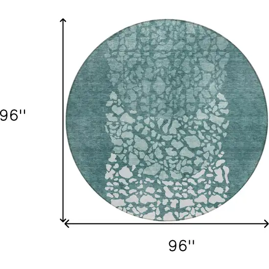 8' Dark Green Aqua And Ivory Round Abstract Washable Indoor Outdoor Area Rug Photo 3