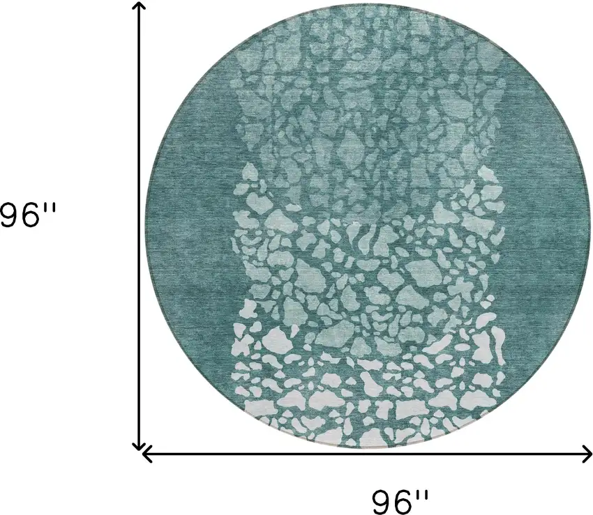 8' Dark Green Aqua And Ivory Round Abstract Washable Indoor Outdoor Area Rug Photo 3