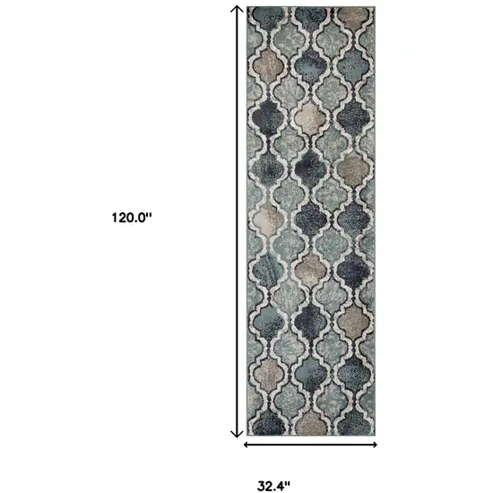 10' Deep Royal Quatrefoil Power Loom Distressed Stain Resistant Runner Rug Photo 6
