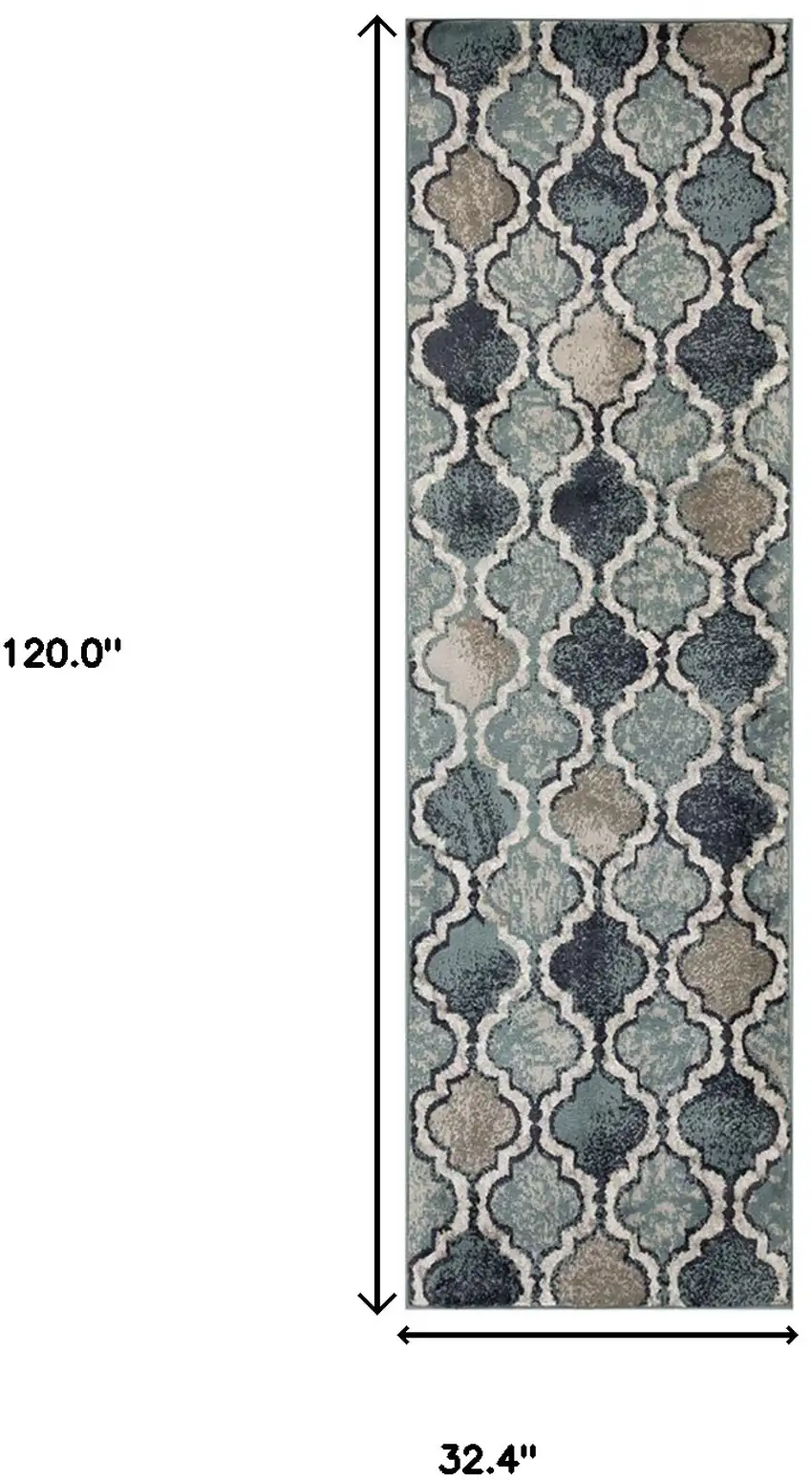 10' Deep Royal Quatrefoil Power Loom Distressed Stain Resistant Runner Rug Photo 6