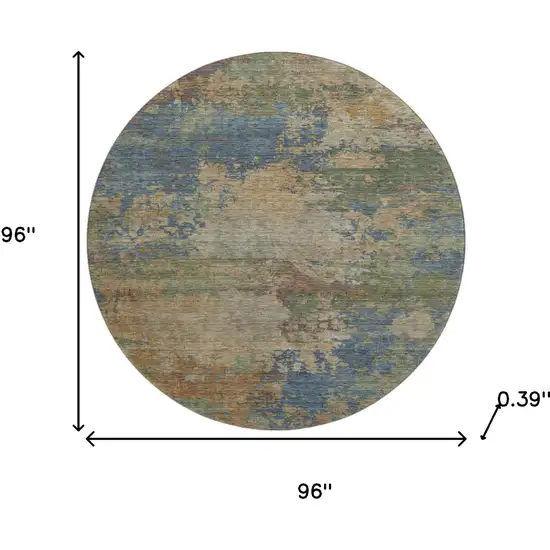 8' Denim Blue And Beige Abstract Washable Round Rug With UV Protection Photo 8
