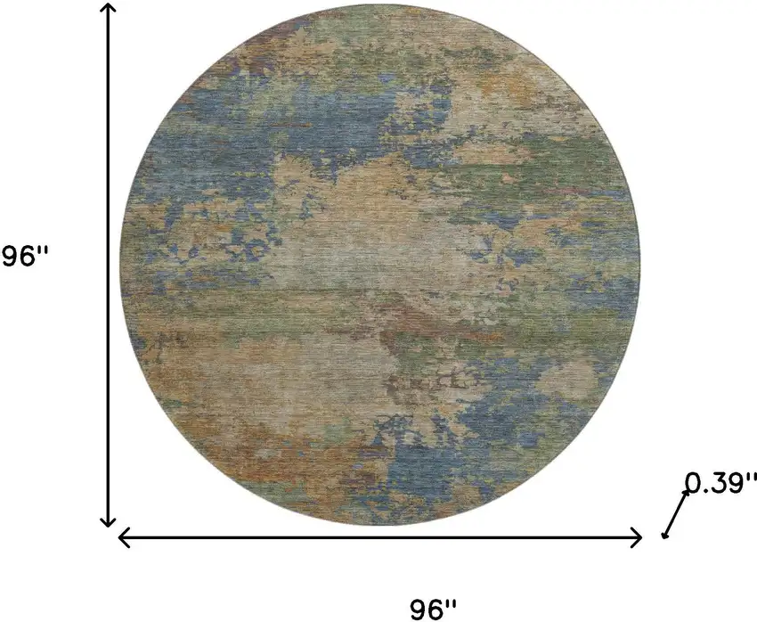 8' Denim Blue And Beige Abstract Washable Round Rug With UV Protection Photo 8