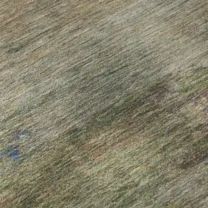 Photo of 8' Denim Blue And Beige Abstract Washable Round Rug With UV Protection