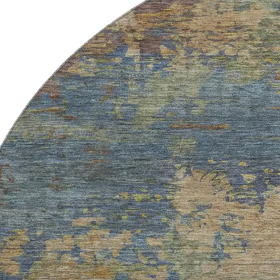 8' Denim Blue And Beige Abstract Washable Round Rug With UV Protection Photo 3