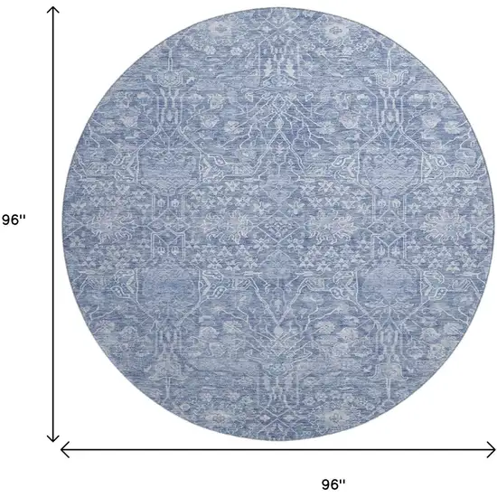 8' Denim Blue And Beige Floral Washable Round Rug With UV Protection Photo 9
