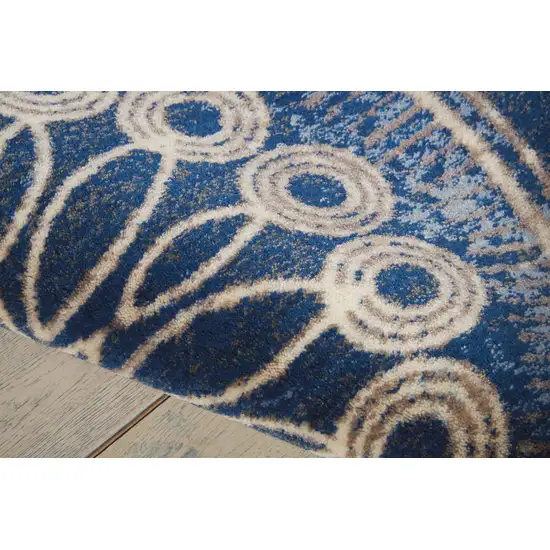 6' Denim Blue And Beige Medallion Non Skid Round Rug Photo 9