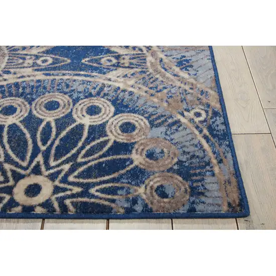 6' Denim Blue And Beige Medallion Non Skid Runner Rug Photo 8