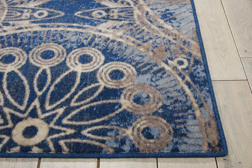 6' Denim Blue And Beige Medallion Non Skid Runner Rug Photo 8