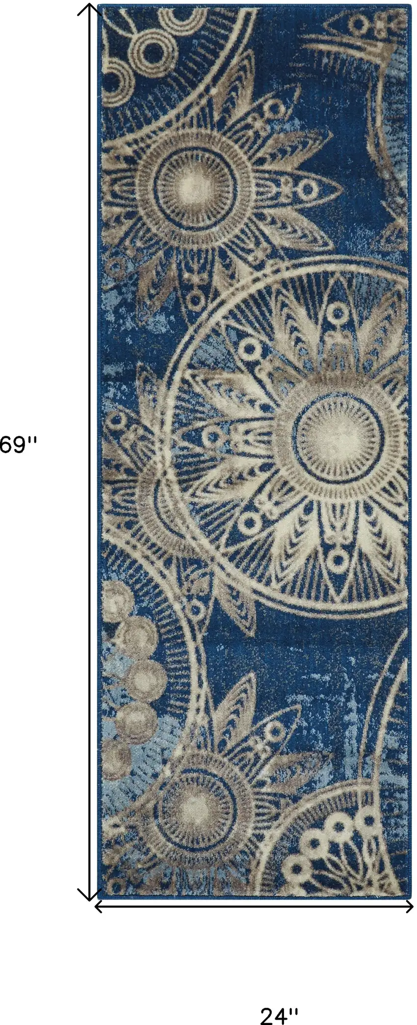 6' Denim Blue And Beige Medallion Non Skid Runner Rug Photo 3