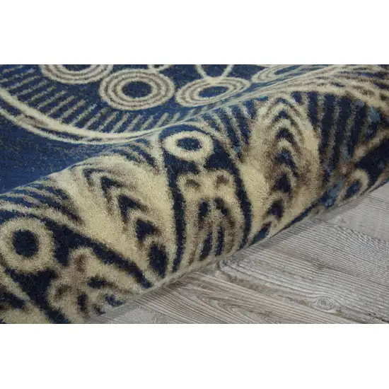 6' Denim Blue And Beige Medallion Non Skid Runner Rug Photo 9