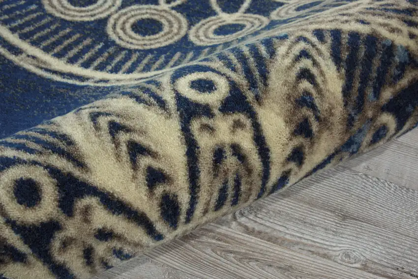 6' Denim Blue And Beige Medallion Non Skid Runner Rug Photo 9