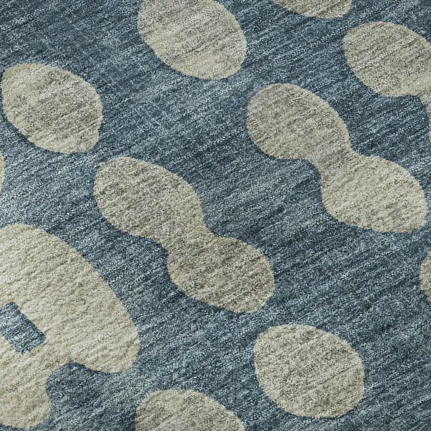 8' Denim Blue And Beige Polka Dot Washable Round Rug With UV Protection Photo 9