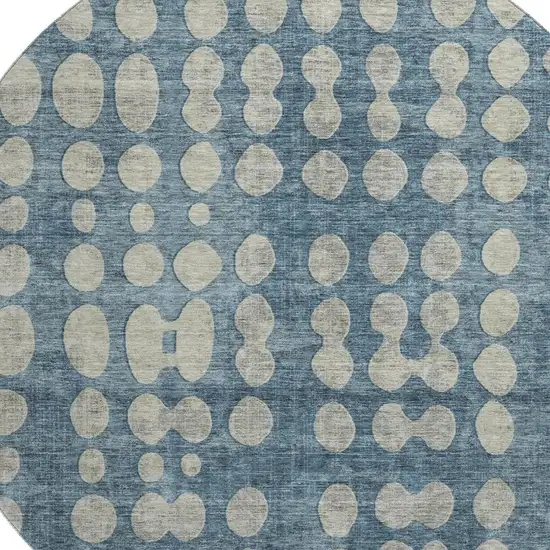 8' Denim Blue And Beige Polka Dot Washable Round Rug With UV Protection Photo 3