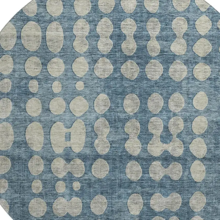 8' Denim Blue And Beige Polka Dot Washable Round Rug With UV Protection Photo 3