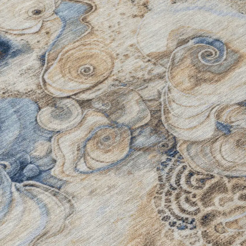 8' Denim Blue And Beige Round Abstract Washable Indoor Outdoor Area Rug Photo 9