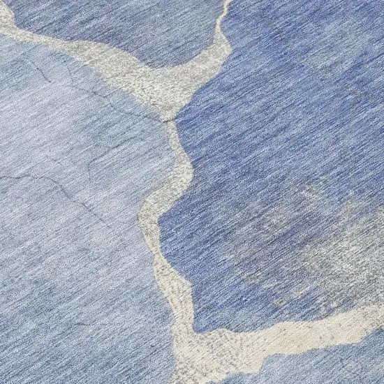 8' Denim Blue And Beige Round Abstract Washable Indoor Outdoor Area Rug Photo 9