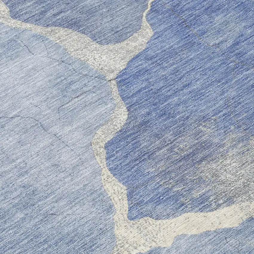 8' Denim Blue And Beige Round Abstract Washable Indoor Outdoor Area Rug Photo 9