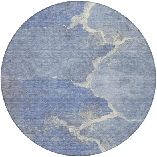 8' Denim Blue And Beige Round Abstract Washable Indoor Outdoor Area Rug Photo 3