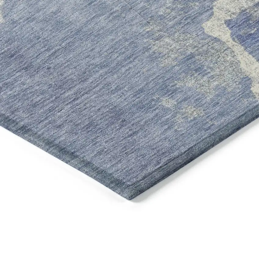 8' Denim Blue And Beige Round Abstract Washable Indoor Outdoor Area Rug Photo 7