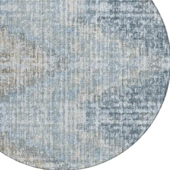 8' Denim Blue And Beige Round Geometric Washable Indoor Outdoor Area Rug Photo 4