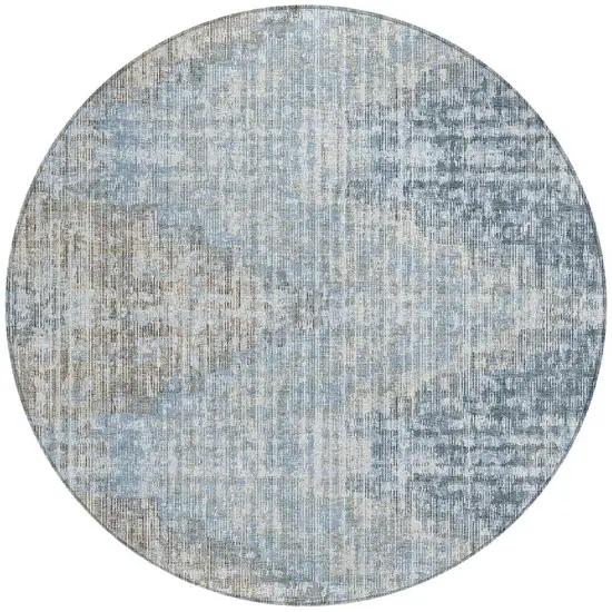 8' Denim Blue And Beige Round Geometric Washable Indoor Outdoor Area Rug Photo 3