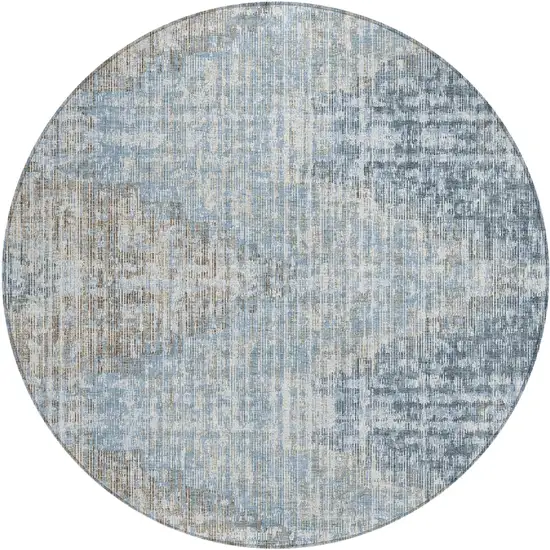 8' Denim Blue And Beige Round Geometric Washable Indoor Outdoor Area Rug Photo 1