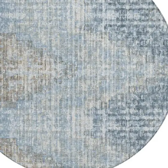 8' Denim Blue And Beige Round Geometric Washable Indoor Outdoor Area Rug Photo 8
