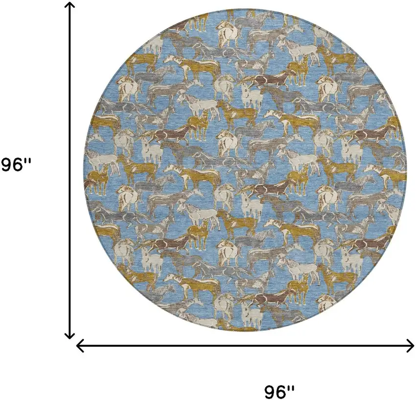 8' Denim Blue And Beige Round Horse Washable Indoor Outdoor Area Rug Photo 7