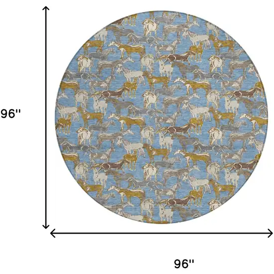 8' Denim Blue And Beige Round Horse Washable Indoor Outdoor Area Rug Photo 7