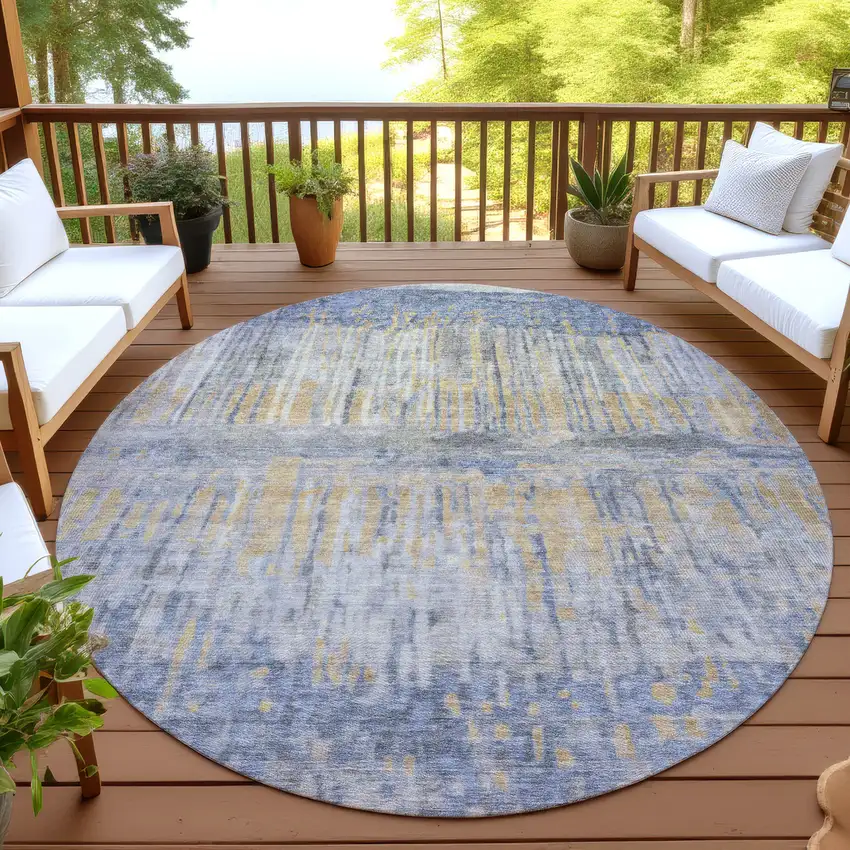 8' Denim Blue And Blue Round Abstract Washable Indoor Outdoor Area Rug Photo 4