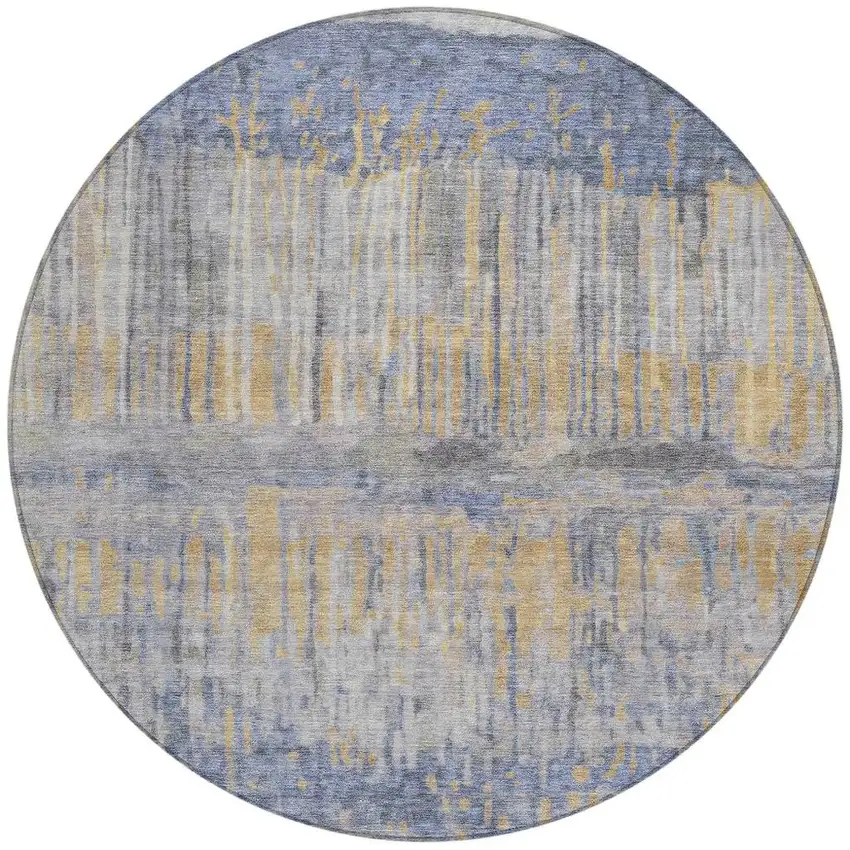8' Denim Blue And Blue Round Abstract Washable Indoor Outdoor Area Rug Photo 3