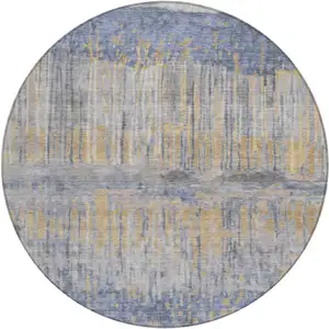Photo of 8' Denim Blue And Blue Round Abstract Washable Indoor Outdoor Area Rug