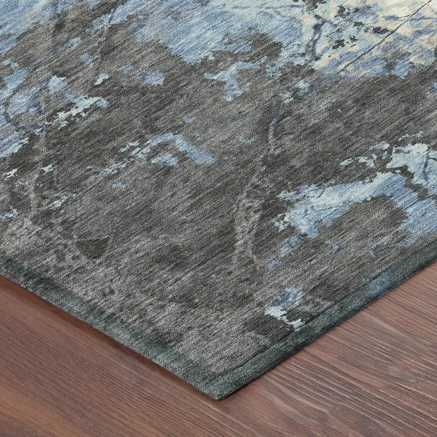 8' Denim Blue And Blue Round Abstract Washable Indoor Outdoor Area Rug Photo 3